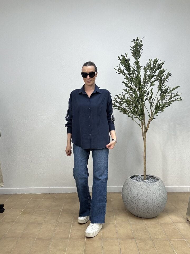 DOKUMA ŞERİTLİ TENCEL GÖMLEK 3131 DOKUMA ŞERİTLİ TENCEL GÖMLEK 3131/LACİVERT/S