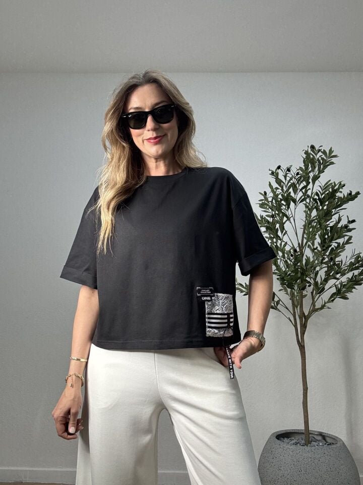 TASARIM DANTEL DETAYLI T-SHIRT 426 L - Siyah