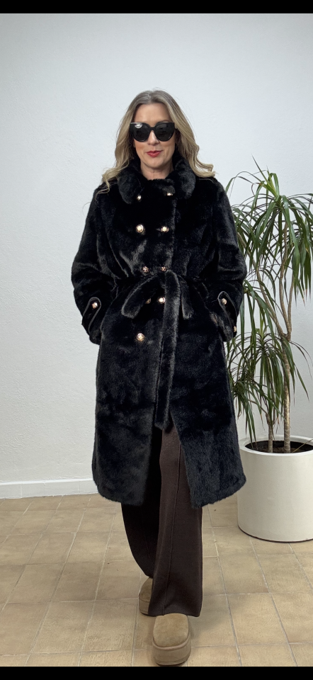 İTHAL DÜĞME DETAYLI KEMERLİ UZUN KÜRK 18402 Kahverengi - STD