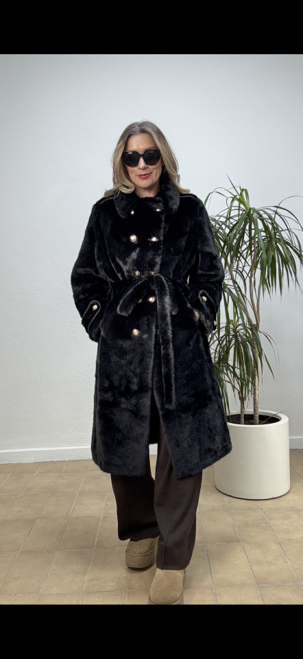 İTHAL DÜĞME DETAYLI KEMERLİ UZUN KÜRK 18402 Kahverengi - STD