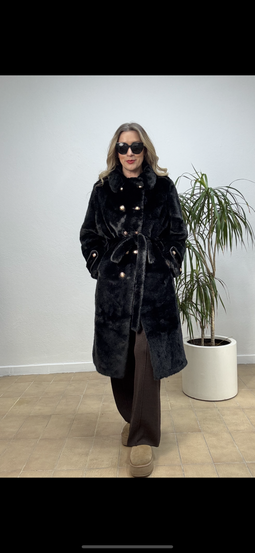 İTHAL DÜĞME DETAYLI KEMERLİ UZUN KÜRK 18402 Kahverengi - STD