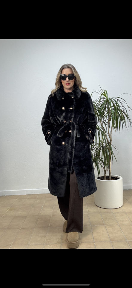 İTHAL DÜĞME DETAYLI KEMERLİ UZUN KÜRK 18402 Kahverengi - STD