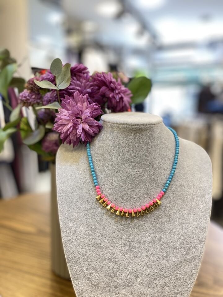 ALTIN DETAYLI BONCUK KO MAVİ - PEMBE