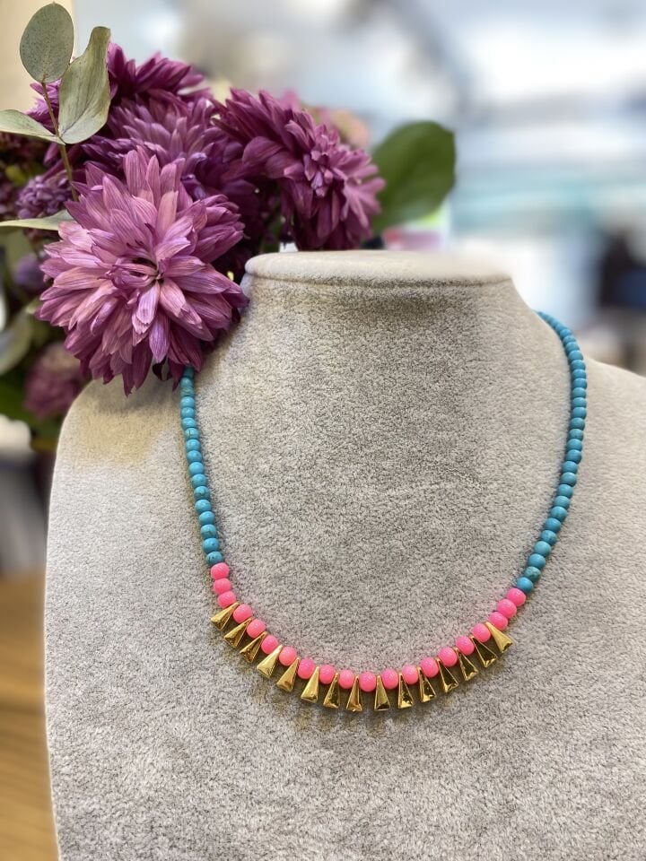 ALTIN DETAYLI BONCUK KO MAVİ - PEMBE