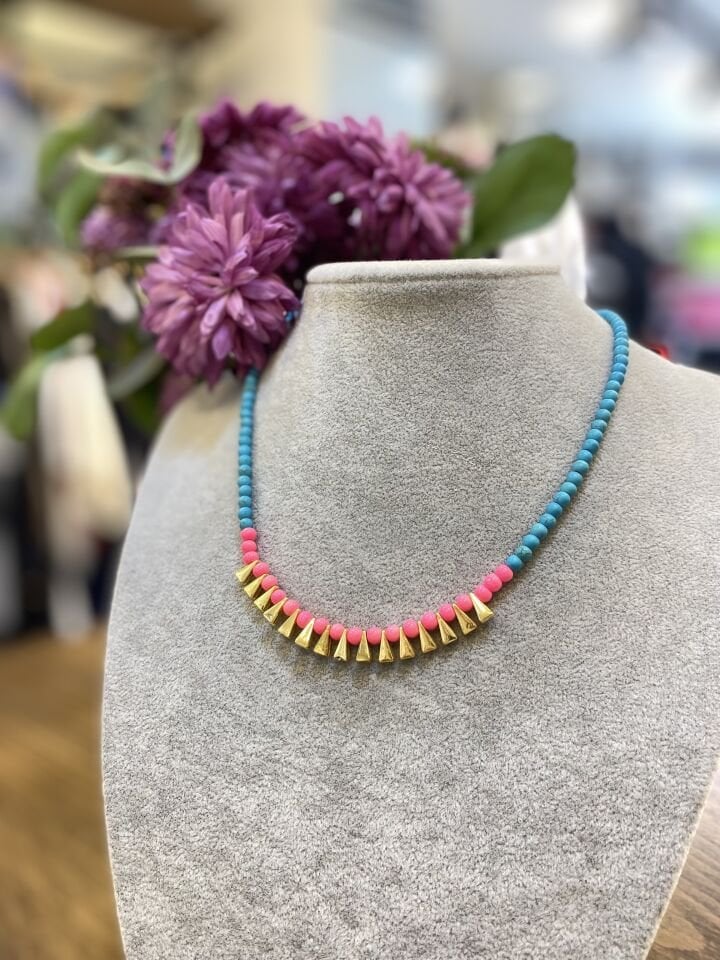 ALTIN DETAYLI BONCUK KO MAVİ - PEMBE