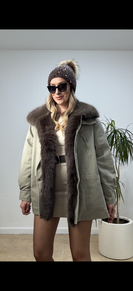 İTHAL YAKASI KÜRKLÜ CEKET DP048 Taş - STD