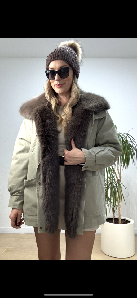 İTHAL YAKASI KÜRKLÜ CEKET DP048 Taş - STD