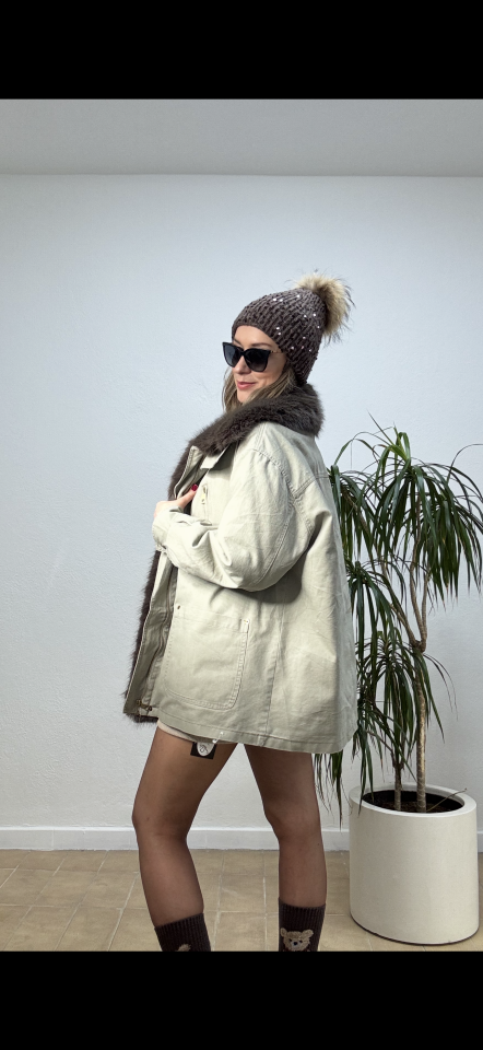 İTHAL YAKASI KÜRKLÜ CEKET DP048 Taş - STD