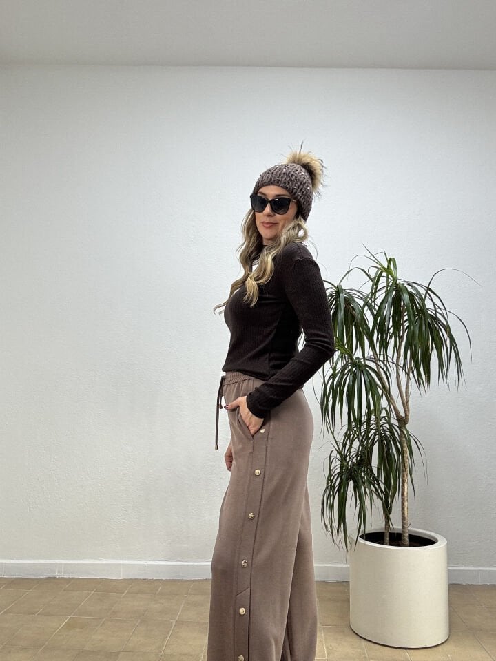 YANI DÜĞME DETAYLI MODAL PANTOLON 26Y1615 Kahverengi