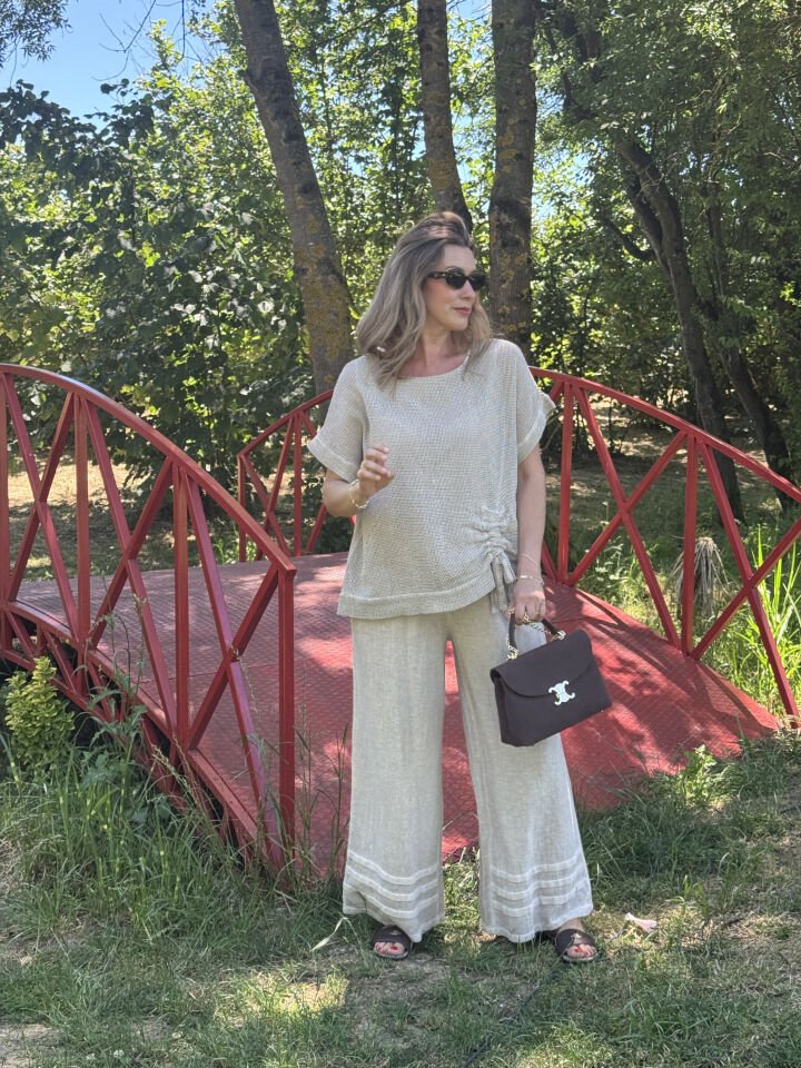 İTHAL FİLE DETAYLI PAMUK KETEN KISA KOLLU TAKIM 0901