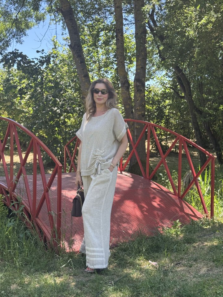İTHAL FİLE DETAYLI PAMUK KETEN KISA KOLLU TAKIM 0901