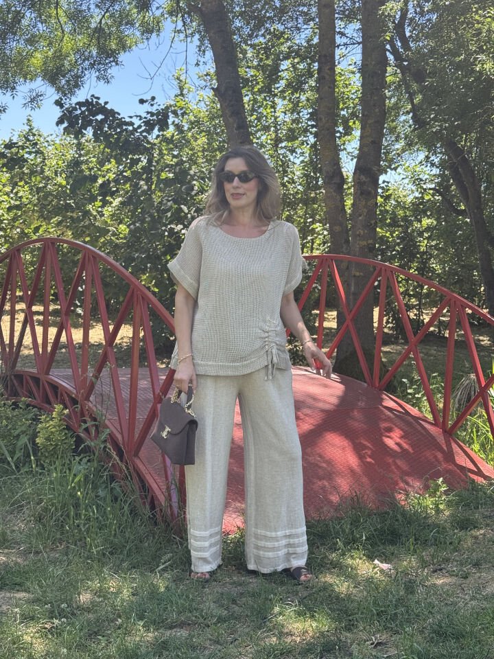 İTHAL FİLE DETAYLI PAMUK KETEN KISA KOLLU TAKIM 0901