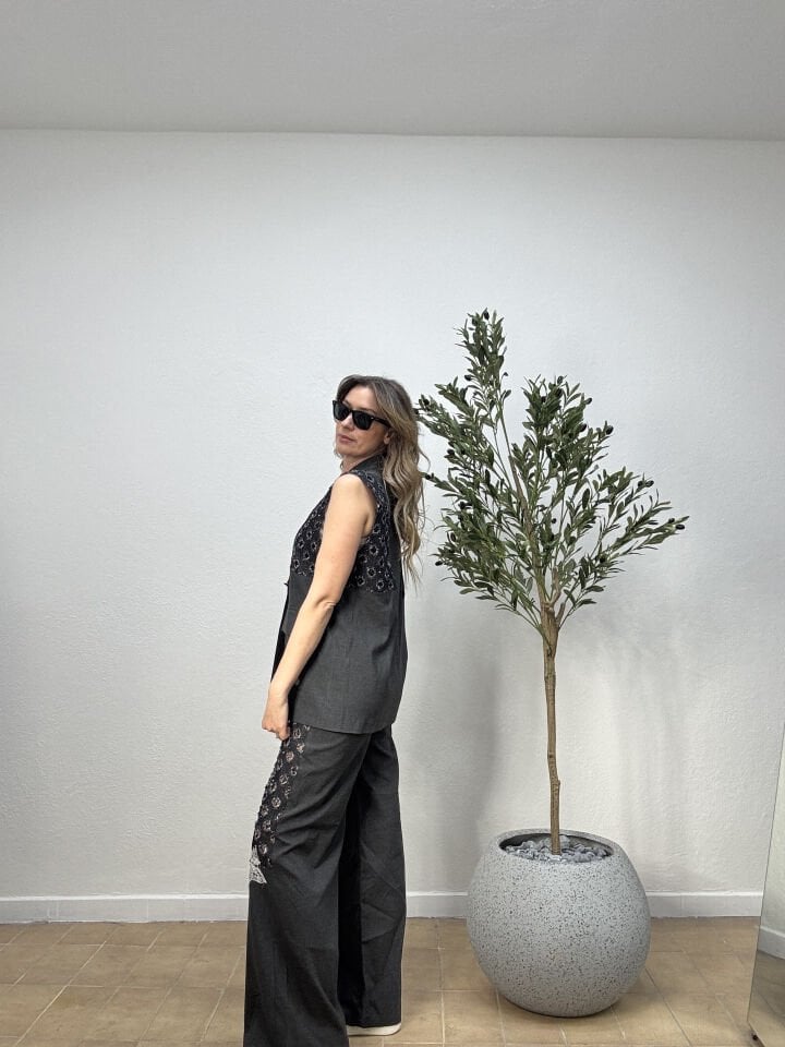 İTHAL PAYETLİ YELEKLİ TAKIM S - Gri