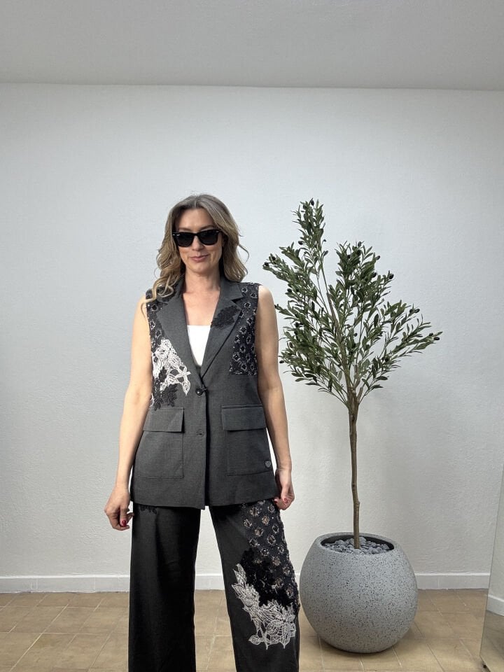 İTHAL PAYETLİ YELEKLİ TAKIM S - Gri