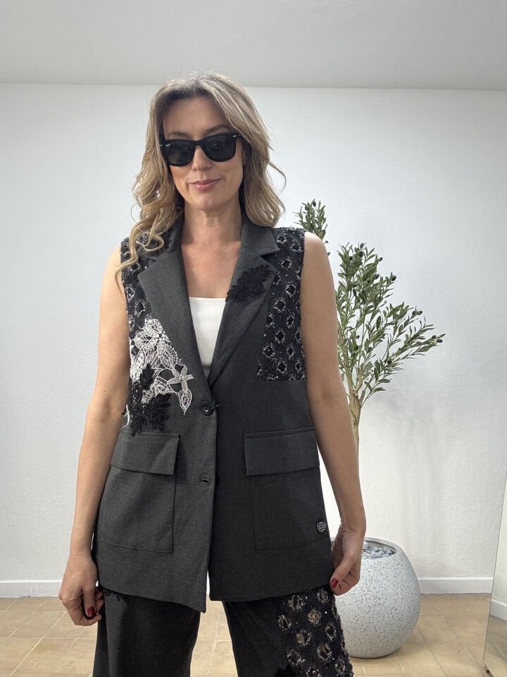 İTHAL PAYETLİ YELEKLİ TAKIM S - Gri