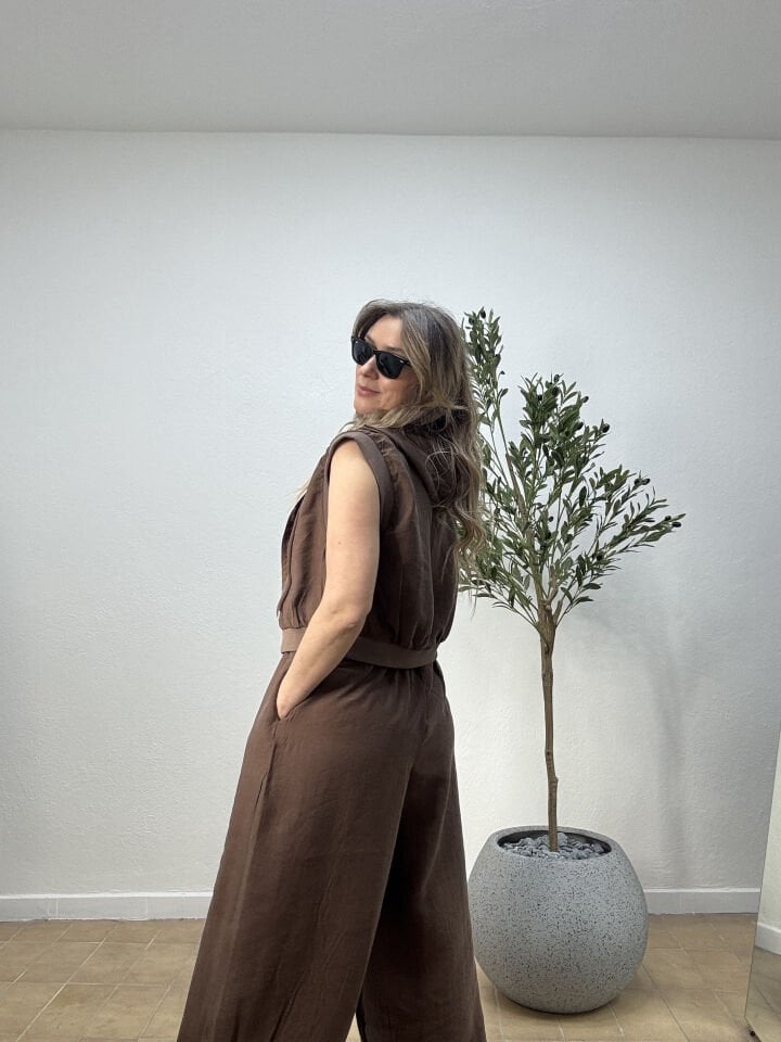 RİBANA DETAYLI PANTOLON YELEK TAKIM 1722 S - Kahverengi