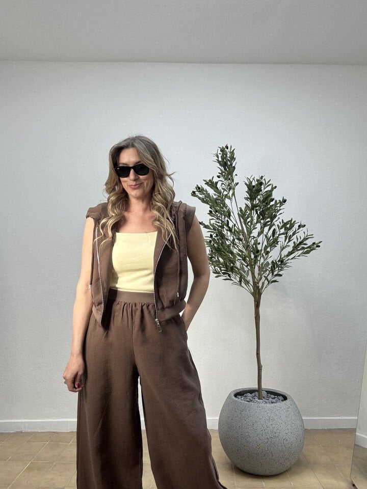 RİBANA DETAYLI PANTOLON YELEK TAKIM 1722 S - Kahverengi