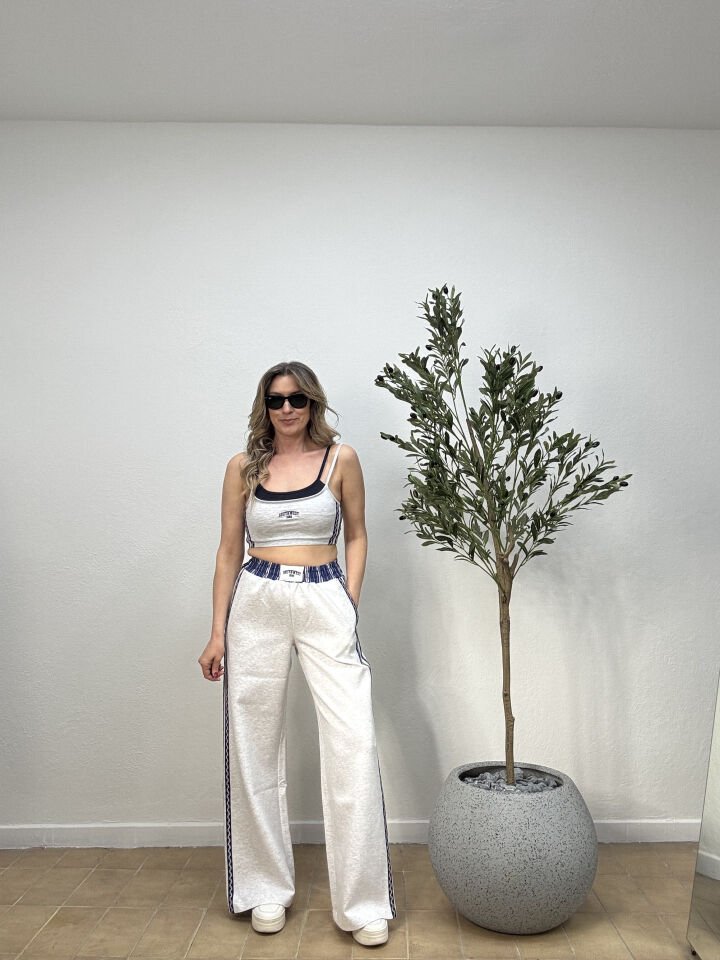 ÇİFT KAT GÖRÜNÜMLÜ CROP ATLET 0812 Gri - S