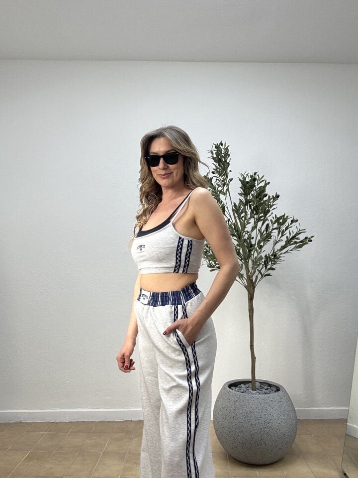 ÇİFT KAT GÖRÜNÜMLÜ CROP ATLET 0812 Gri - S