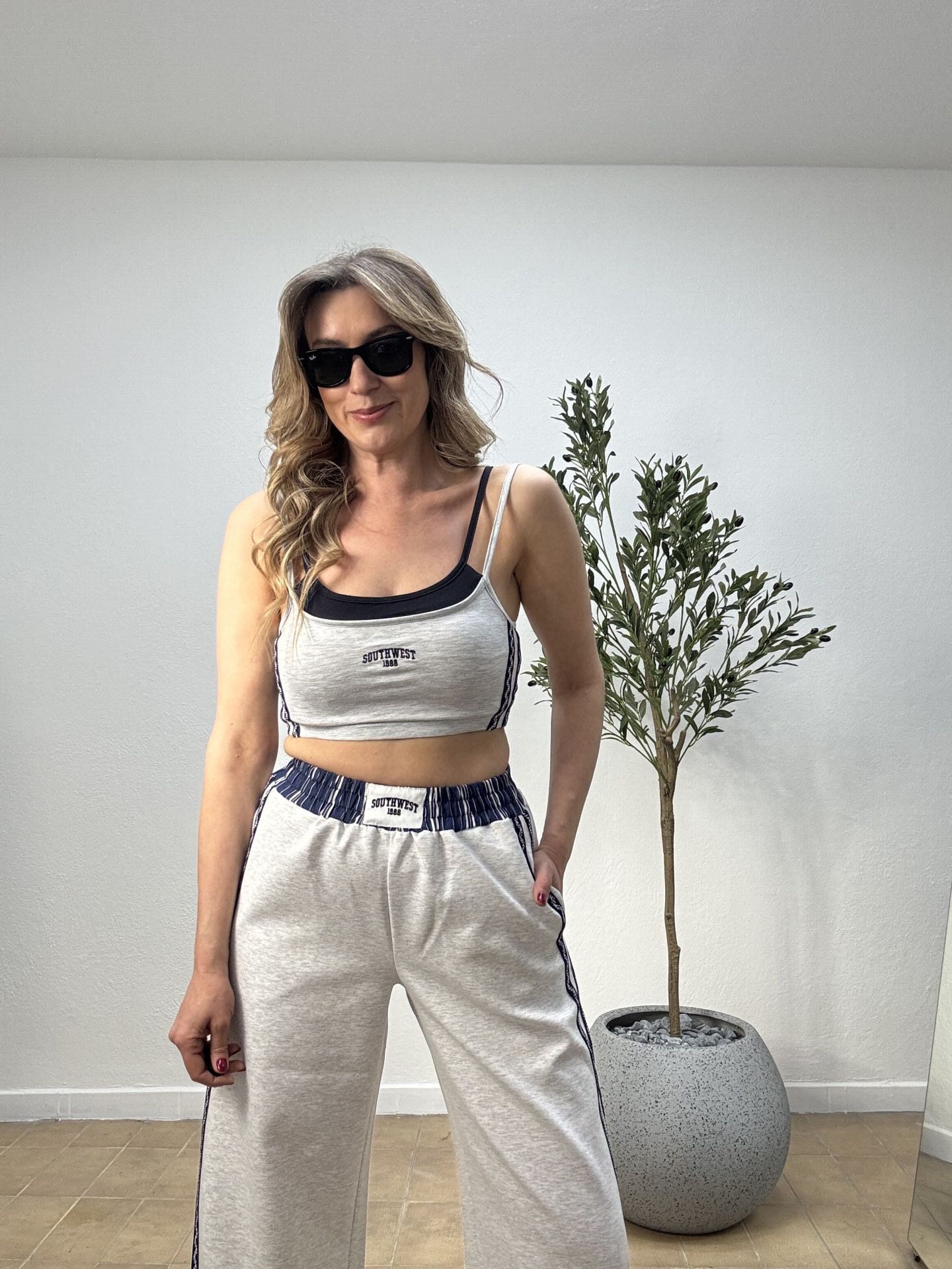 ÇİFT KAT GÖRÜNÜMLÜ CROP ATLET 0812 Gri - S