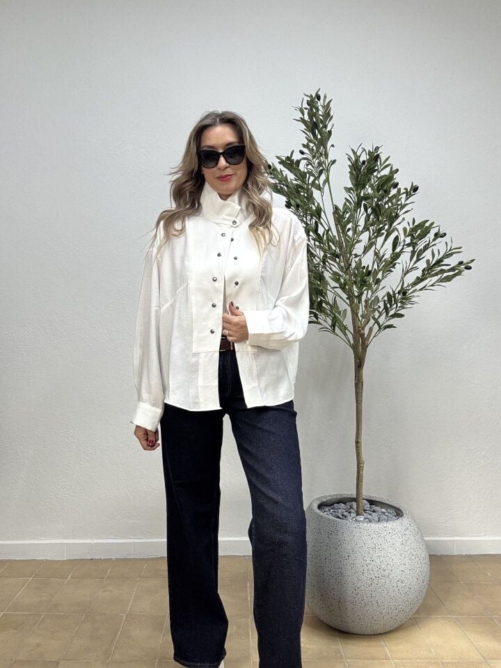 DROP DÜĞMELİ TENSEL GÖMLEK 3137 Beyaz - S