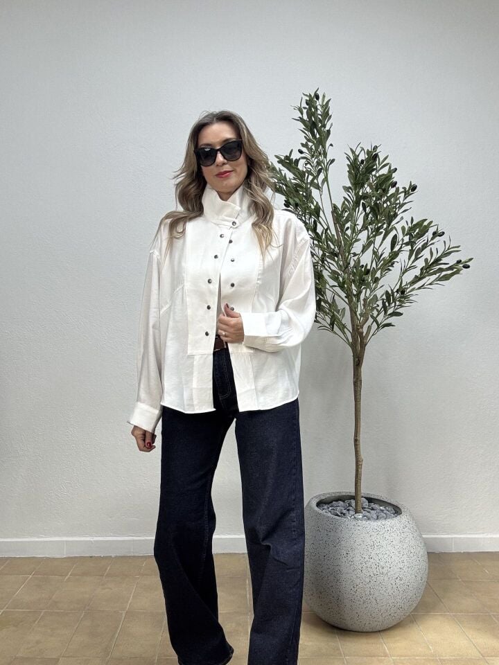 DROP DÜĞMELİ TENSEL GÖMLEK 3137 Beyaz - S