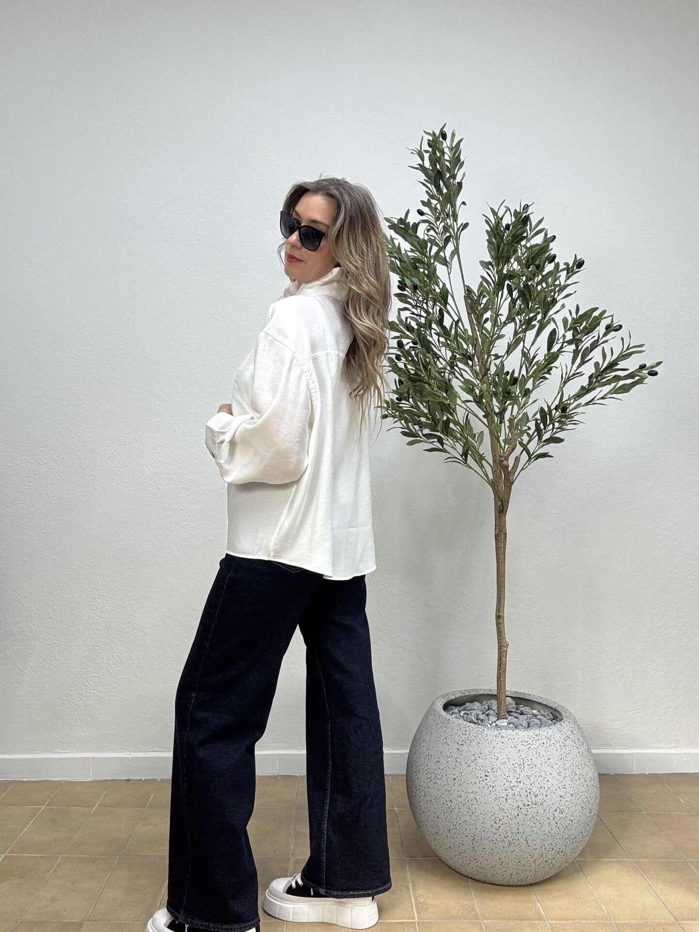 DROP DÜĞMELİ TENSEL GÖMLEK 3137 Beyaz - S