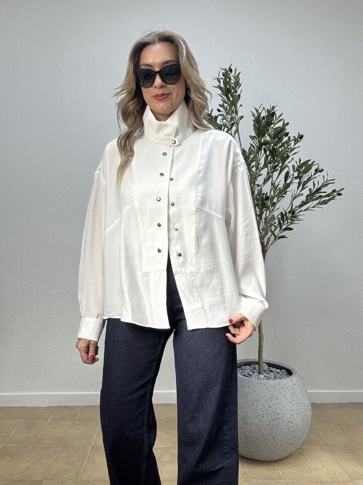 DROP DÜĞMELİ TENSEL GÖMLEK 3137 Beyaz - S