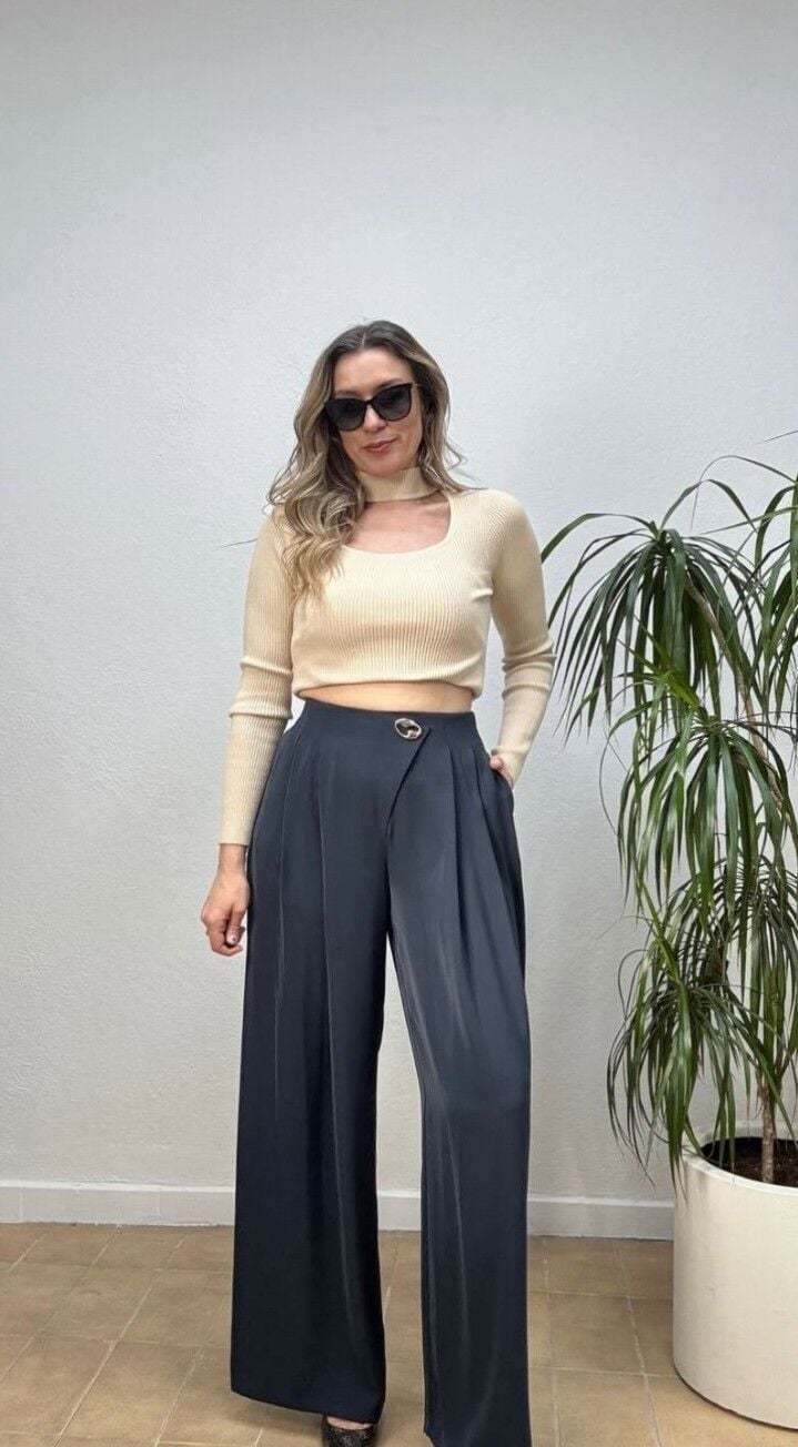 MARYLAND GOLD DÜĞME PALAZZO PANTOLON 752 42 - Siyah