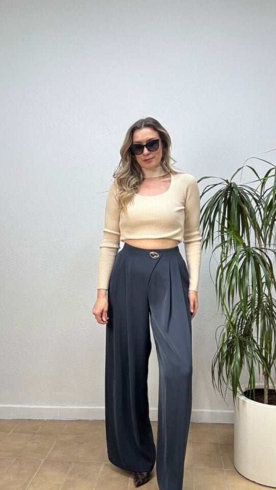 MARYLAND GOLD DÜĞME PALAZZO PANTOLON 752 42 - Siyah