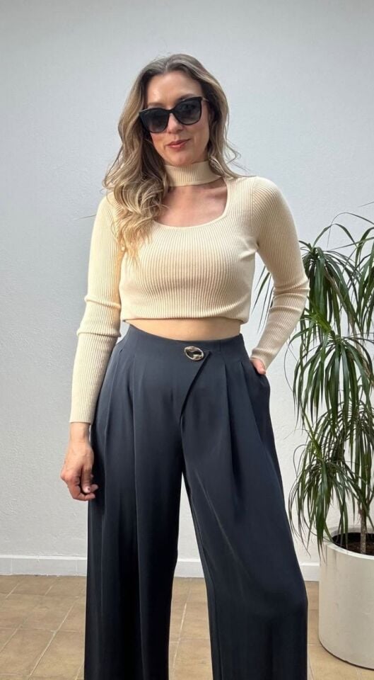 MARYLAND GOLD DÜĞME PALAZZO PANTOLON 752 42 - Siyah