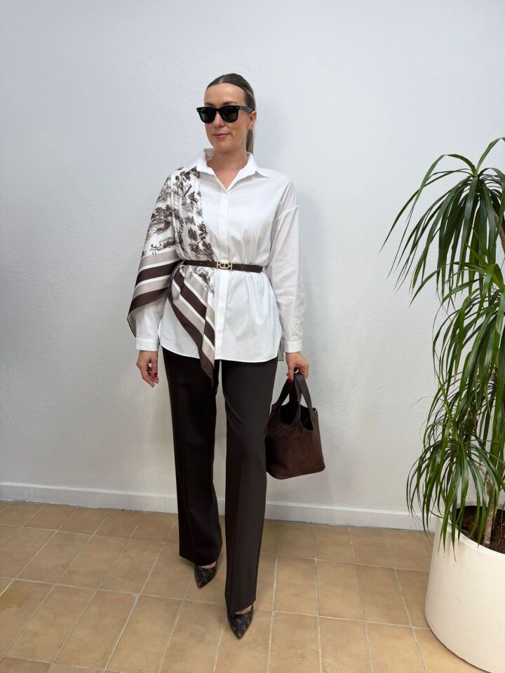 ROXELAN FULARLI BLUZ Beyaz