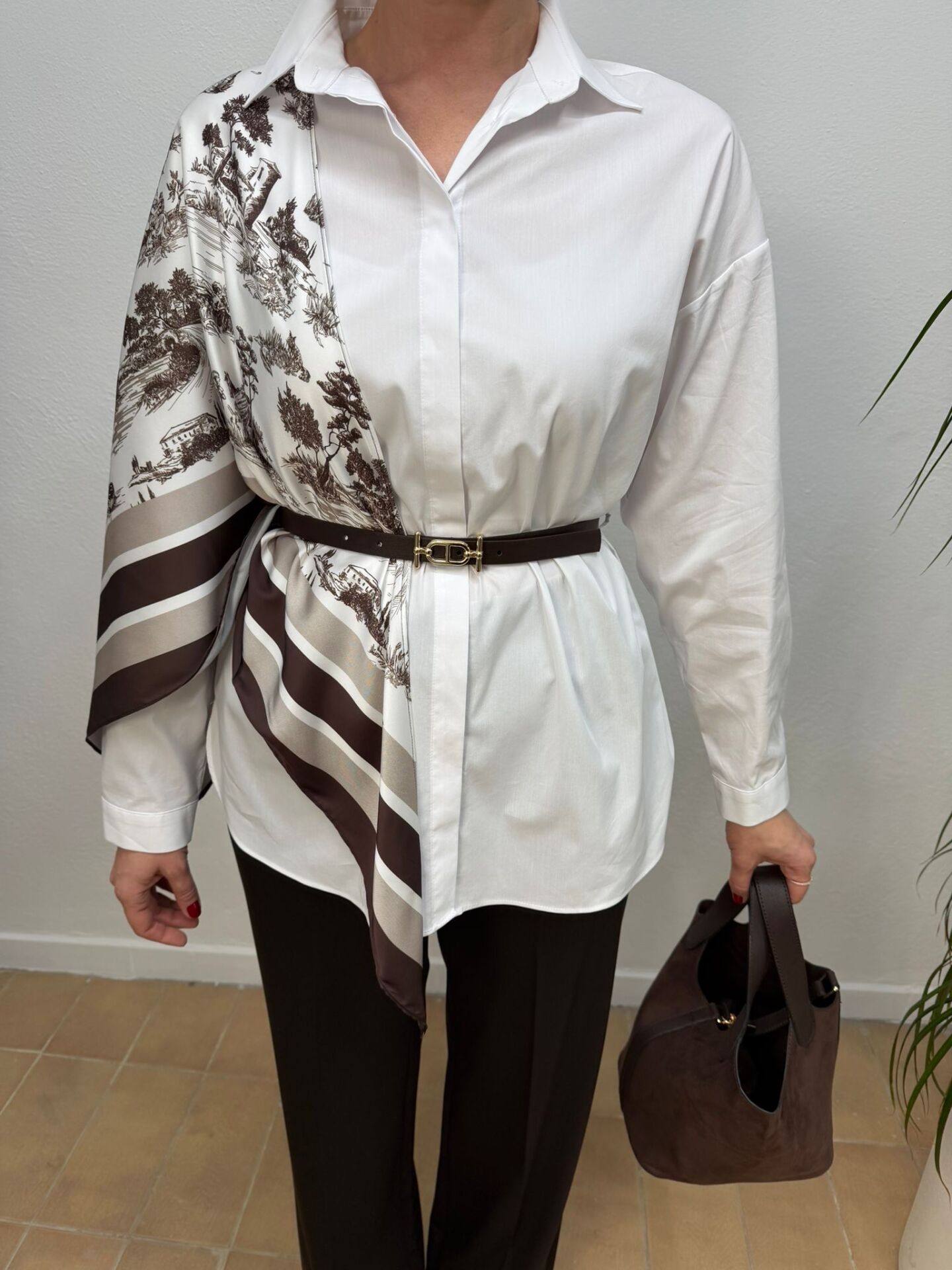 ROXELAN FULARLI BLUZ Beyaz