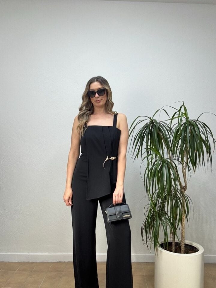 LALE BROŞLU ŞIK TULUM 60024 42 - Siyah