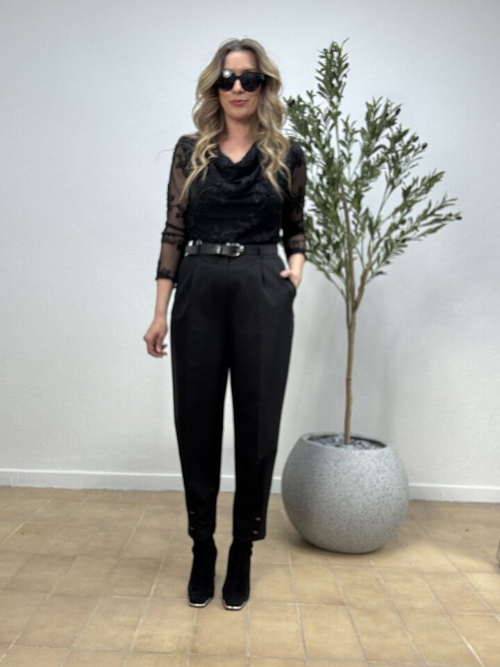 KYLIE KEMERLİ PAÇASI TOKALI PANTOLON 2630 42 - Siyah