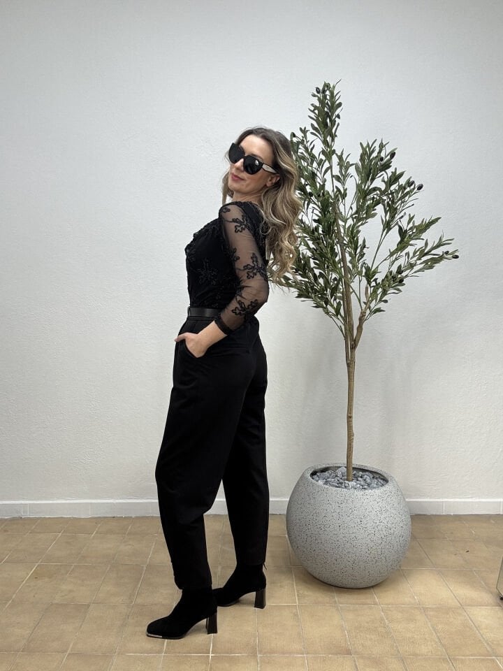 KYLIE KEMERLİ PAÇASI TOKALI PANTOLON 2630 42 - Siyah