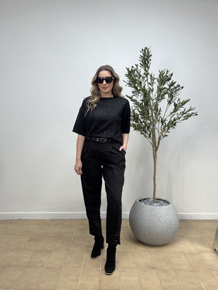 KYLIE KEMERLİ PAÇASI TOKALI PANTOLON 2630 42 - Siyah