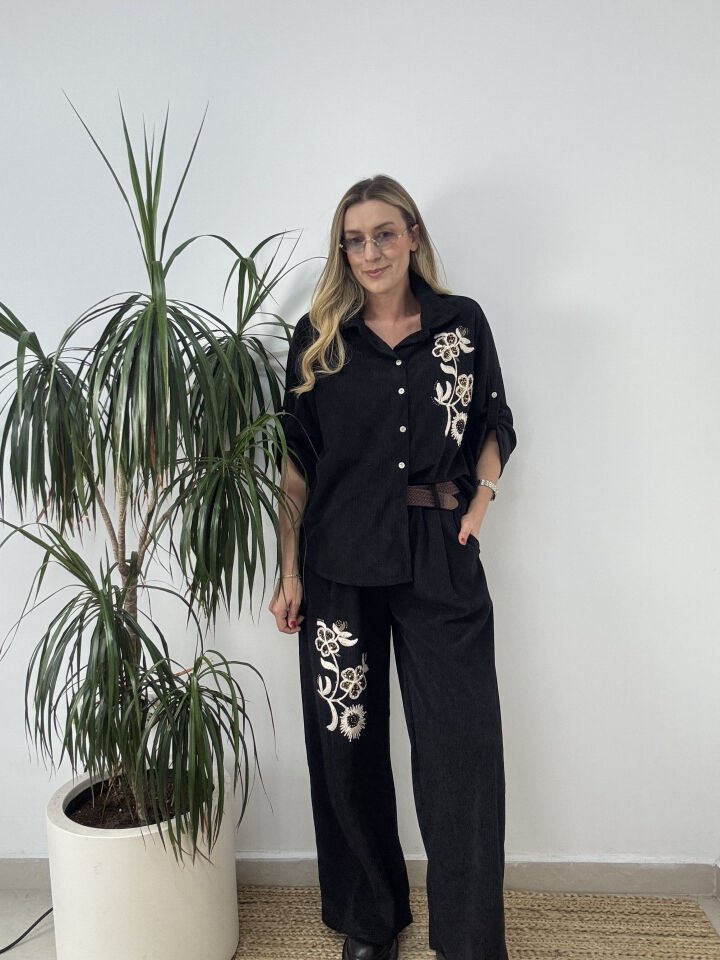 İTHAL KADİFE GÖMLEKLİ TAKIM SİYAH / STD