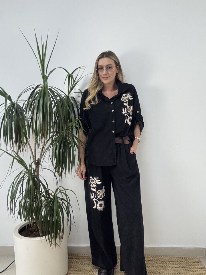 İTHAL KADİFE GÖMLEKLİ TAKIM SİYAH / STD