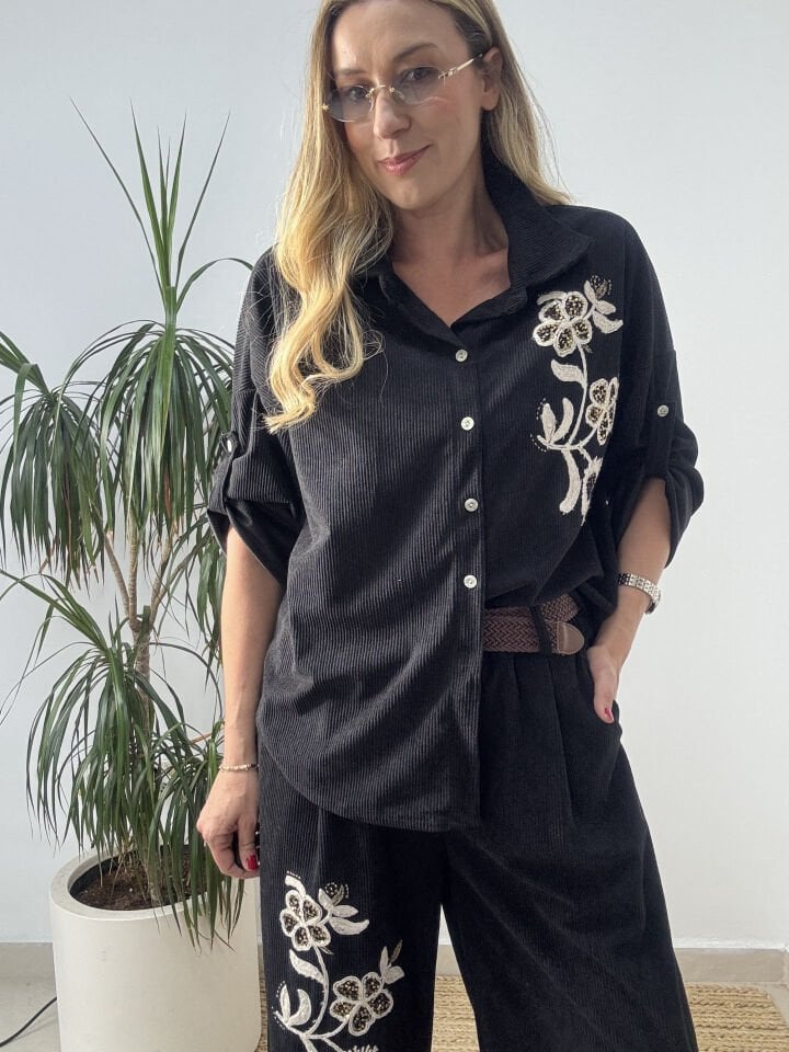 İTHAL KADİFE GÖMLEKLİ TAKIM SİYAH / STD