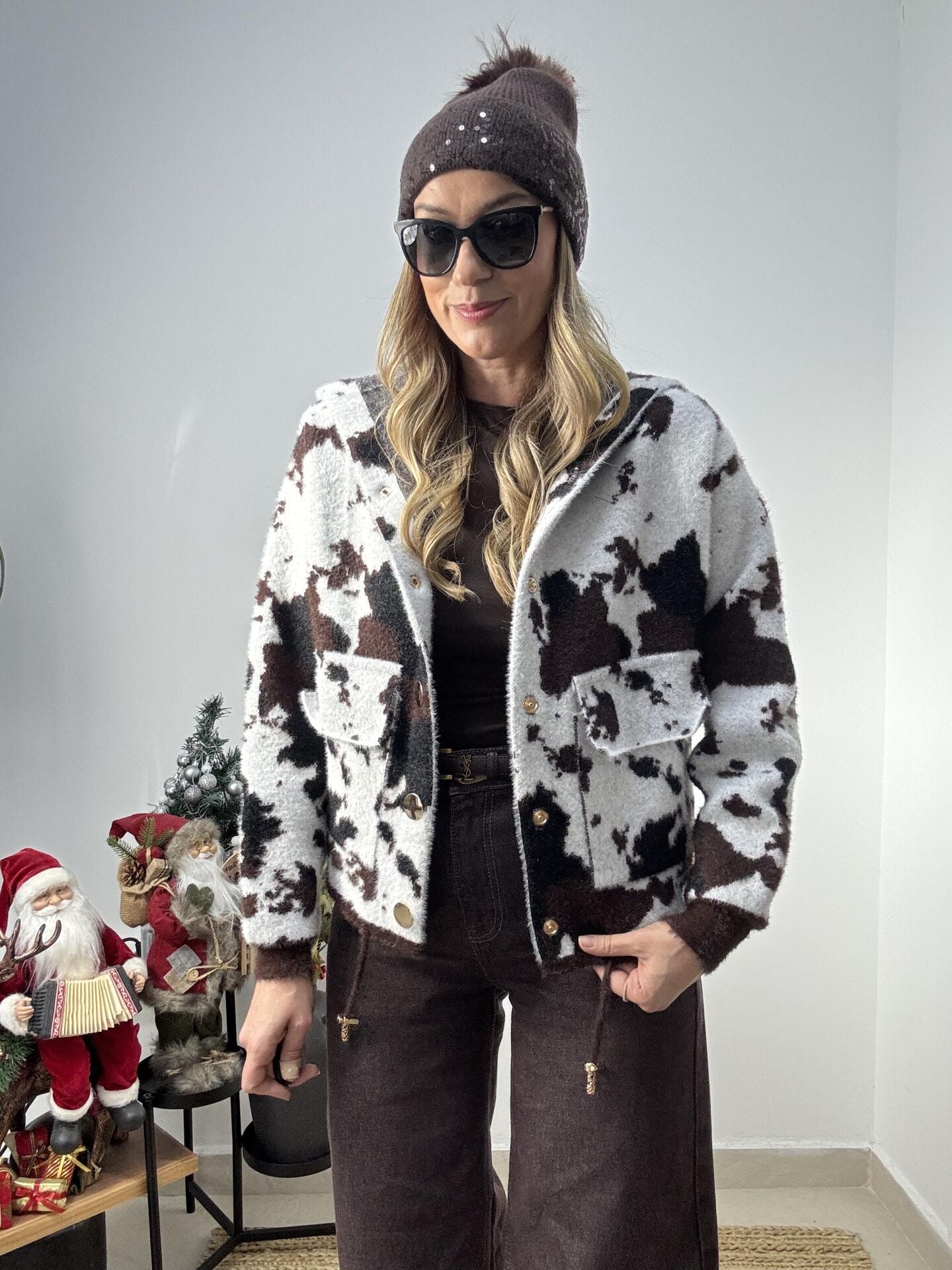 KAPŞONLU DESENLİ KAŞMİR HIRKA VANİLYA / STD