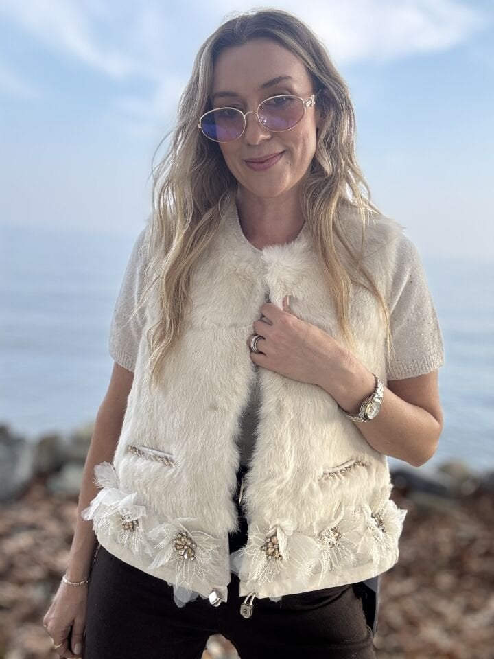 İTHAL IŞILTILI KÜRK YELEK KREM / STD