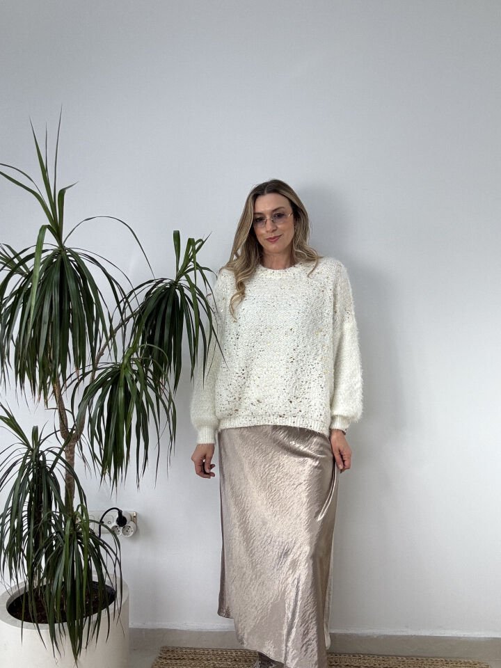 İTHAL BELİ LASTİKLİ SATEN ETEK KREM / S