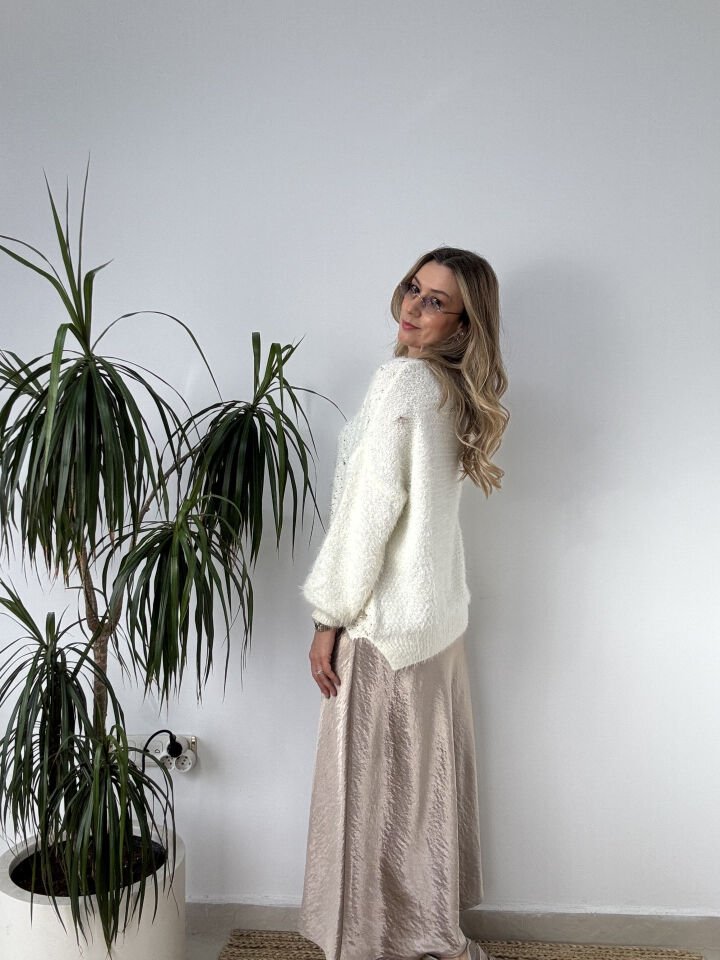 İTHAL BELİ LASTİKLİ SATEN ETEK KREM / S