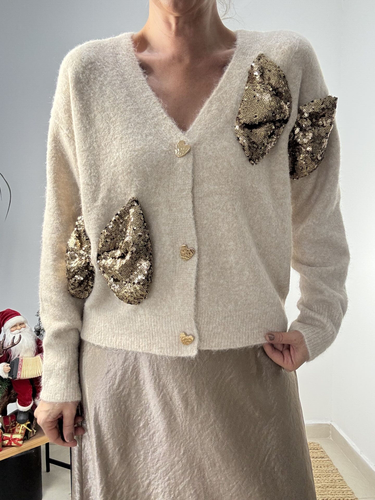 İTHAL PAYET KURDELELİ YÜN HIRKA BEJ / STD