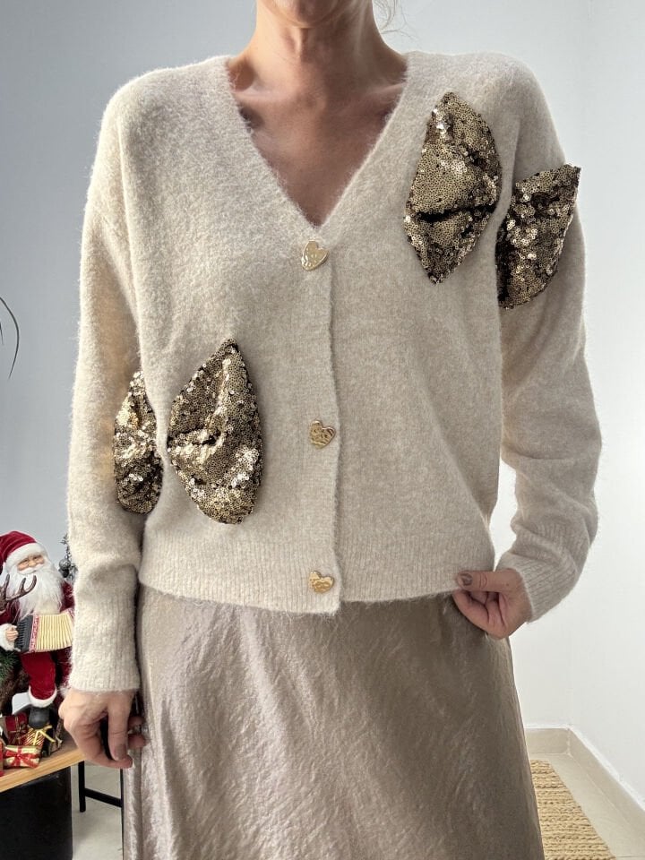 İTHAL PAYET KURDELELİ YÜN HIRKA BEJ / STD