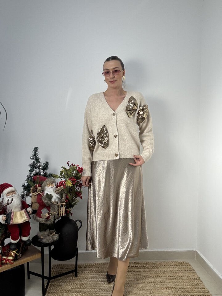 İTHAL PAYET KURDELELİ YÜN HIRKA BEJ / STD