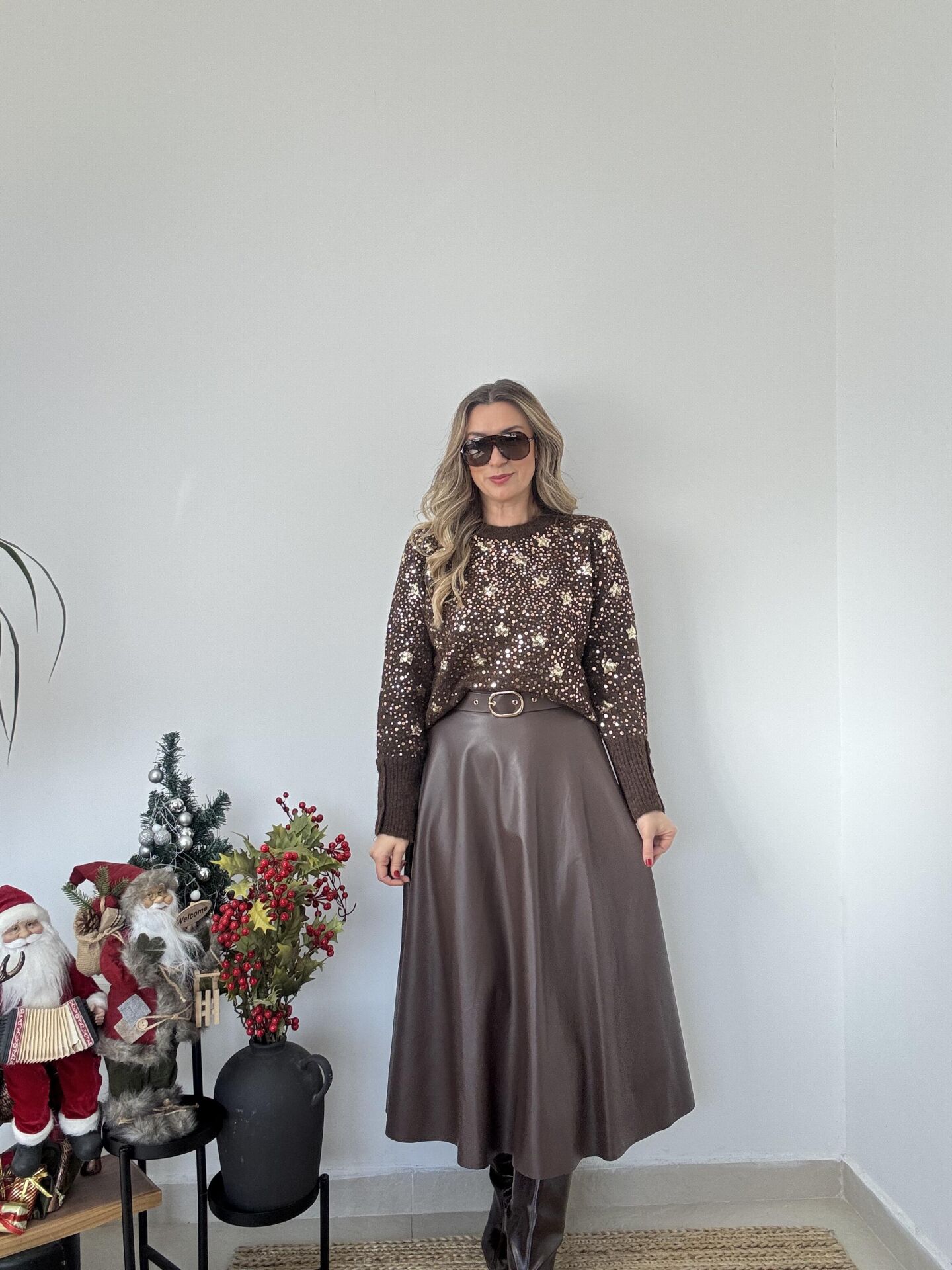 İTHAL KENDİNDEN KEMERLİ DERİ ETEK KHV / STD