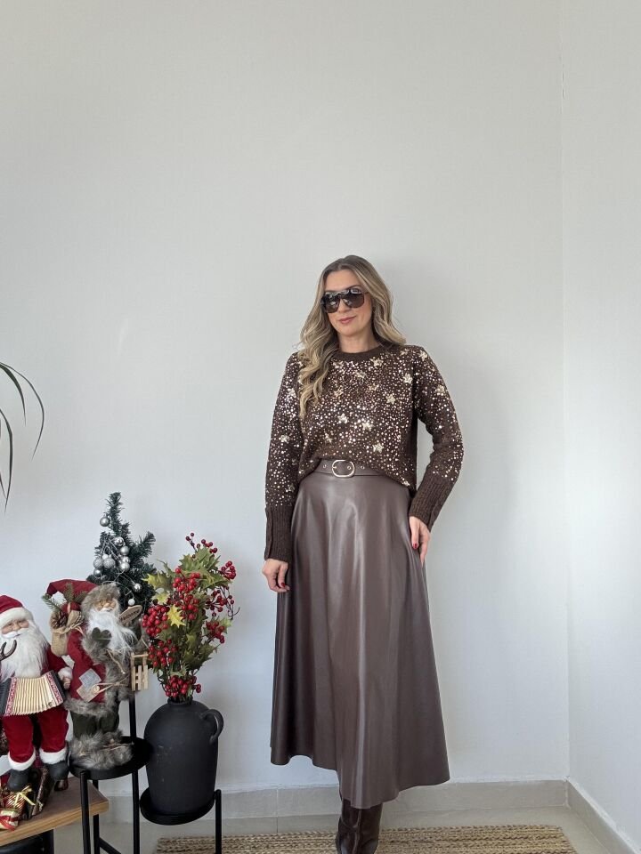 İTHAL KENDİNDEN KEMERLİ DERİ ETEK KHV / STD