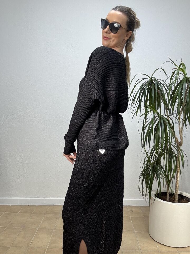 İTHAL KEMERLİ SİMLİ ETEKLİ TAKIM STD - Siyah